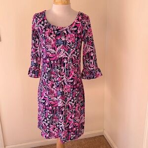 New! Lilly Pulitzer medium Sophie ruffle deep navy combo swing of things dress.